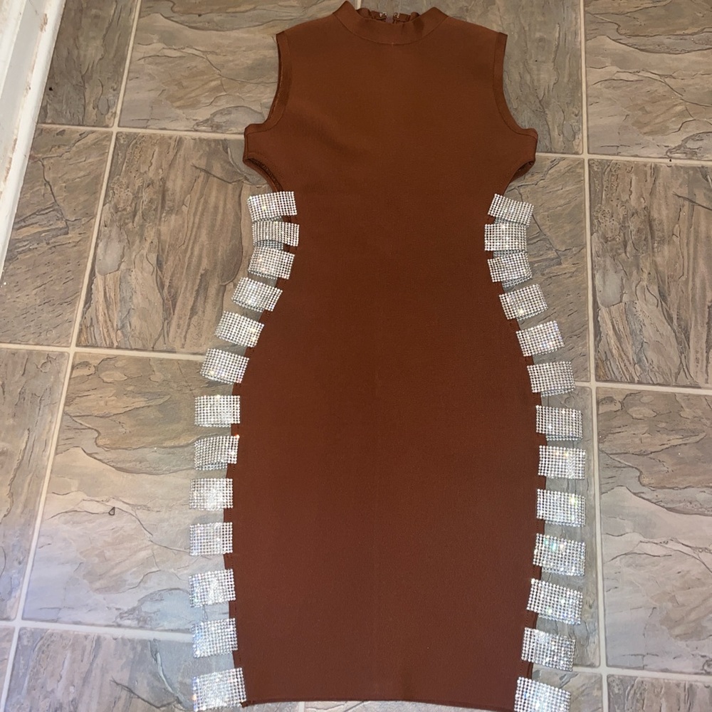 Tan dress with silver on the side